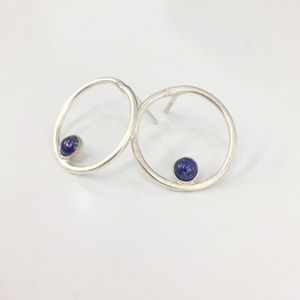 Deep blue lapis lazuli stud earrings Silver